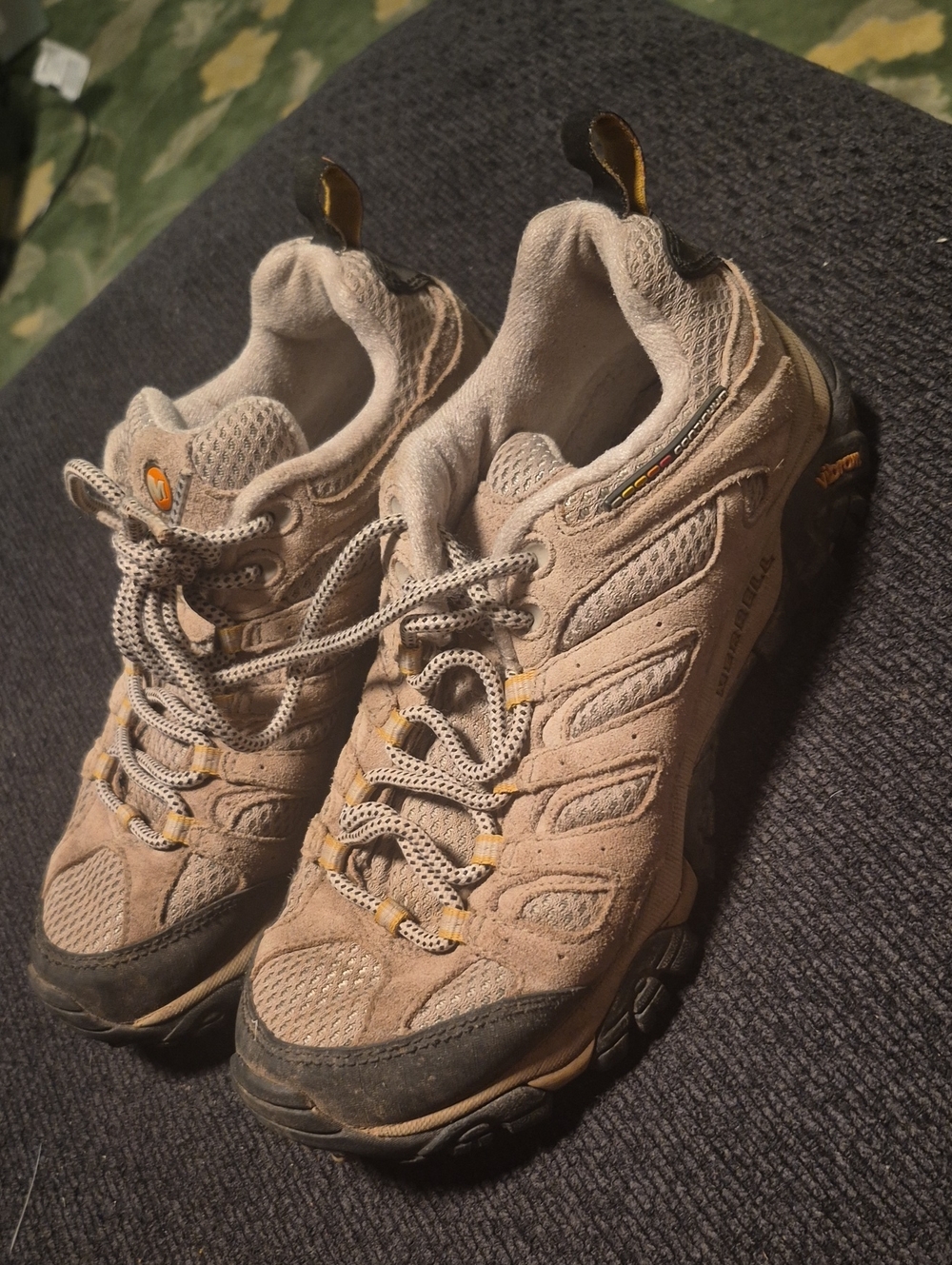 Merrell Beige and Black Trail Shoes with Yellow Accents
